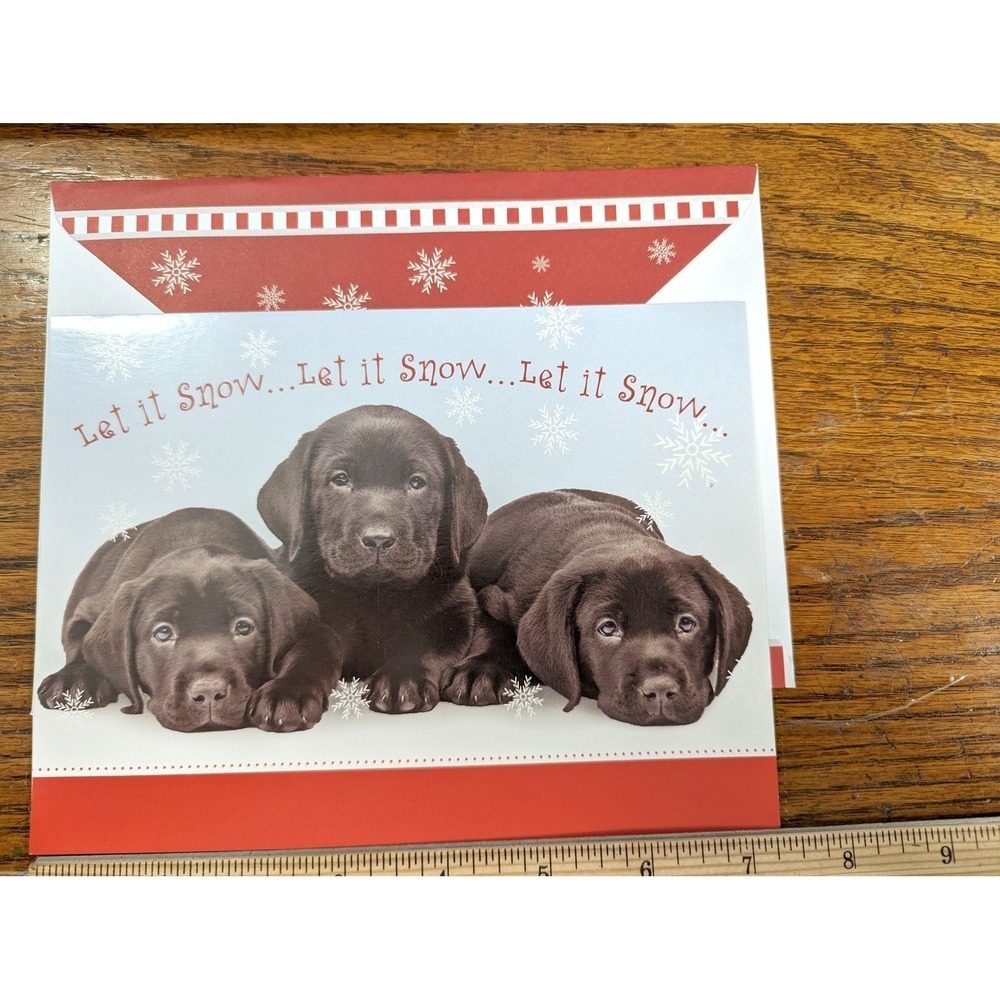 Vtg SPCAI Chocolate Brown Lab Puppy Dog Let It Snow Christmas Greeting Card